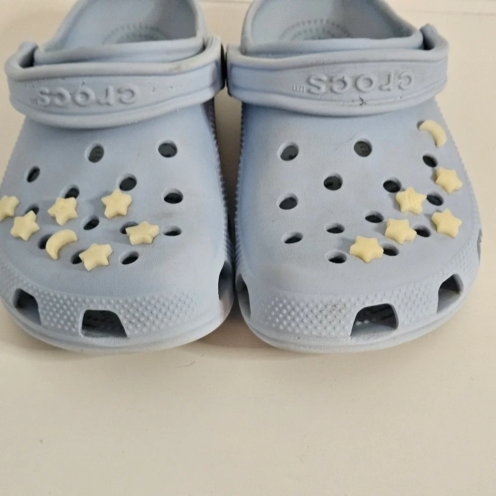 CROCS Kids Light Blue Clog Sandals with Cream Star & Moon Charms